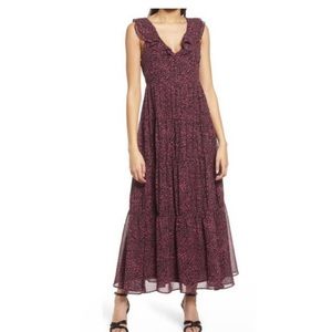 Chelsea28 Ruffle Neck Abstract Animal Print Tiered Chiffon Midi Dress Z M